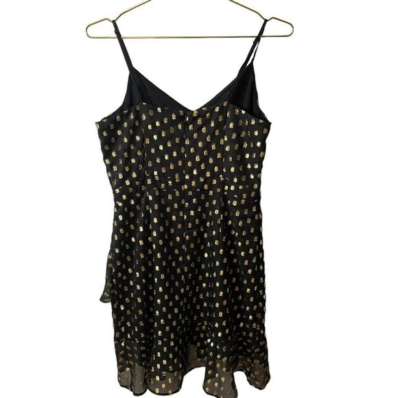Banana Republic Strappy Ruffle Metallic Dot Mini Dress in Black & Gold Size 6 - Picture 8 of 11